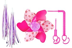 TIGERRDU PERSENTU 3Pcs Scooter Streamers with Pinwheel Set, Bike Streamers, Kid's Bicycle Handlebar Colorful Handlebar Bicycle Grips Tassel Ribbons Pinwheel, Girls Bike Grips Tassel, Bicyclee Streamers
