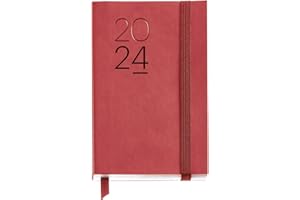 Miquelrius - Agenda Anual 2024, Semana Vista Horizontal, Tamaño Passport 90 x 140 mm, Cubierta flexible símil piel cosida, Español, Inglés y Portugués, Rojo