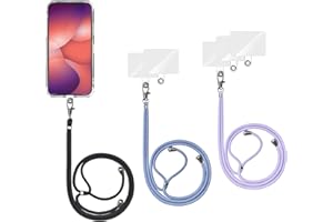 Olliwon 3 Pièces Tour de Cou Telephone Universelle Cordon de Collier avec 6 Patchs, Longe Porte-clés Lanière Compatible avec Coque de Téléphones Portables pour Smartphone (Noir+Bleu Clair+Lavande)