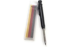 JEYEFFE Crayon de charpentier avec 7 recharges et taille-crayon intégré – Outil de précision pour marquer des trous profonds sur bois et surfaces dures – Idéal pour menuisiers et maçons (Noir)