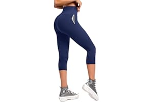 Walifrey High Waisted Capri Leggings for Women UK with Pockets ，3/4 Length Opaque Gym Leggings for Yoga Workout