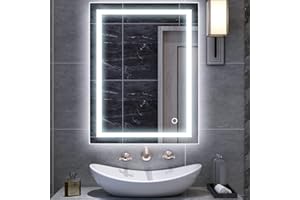 OHMG Specchio Bagno, Specchio Bagno LED, Specchio Da Parete, Luce Bianca Fredda, Design Touch, Telaio in Lega di Alluminio, IP67, 22W (60 * 80cm)