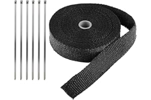 LKRXW Benda Termica Scarico per Auto Isolante Collettori Moto Fibra Vetro Fascia Termico Scarico Nastro Termiche Protettivo Calore Resistente Nero 2,5CM X 5M Con 6 Fascette