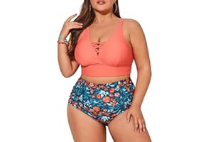 Hanna Nikole Womens Plus Size Bikini Set High Waist Push Up Beachwear Ruched Tummy Control Swimwear