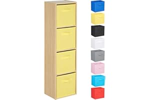 Hartleys 4 Tier Oak Cube Unit - Yellow Storage Boxes