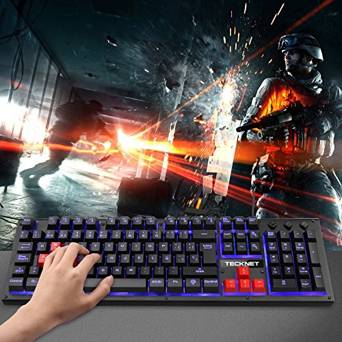Teclado para Juegos TECKNET  Teclado Mec  nico Gaming con Retroiluminaci  n LED en 3 Colores y Tacto Mec  nico con Cable USB  Distribuci  n de Teclas en Espa  ol  Contiene la     