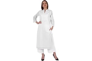 Bimba Mandarin-Kragen Mit Pintucked Neck Baumwolle Kurti Für Damen Indianer Ethnische Gerade Feste Kurta