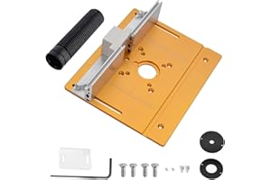 XNZMYN Set mit 3 Frästisch Einlegeplatten, Aluminiumlegierung, Frästisch Einlegeplatte für Oberfräsen, Router Table Insert Plate, Silver Fräsplatte Gravur-Hilfswerkzeug mit Gehrungslehre (Gold)