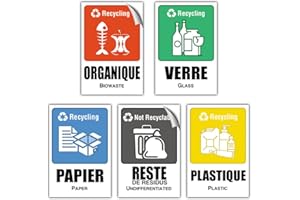 EVM 5 Étiquettes 10 x 15 cm Autocollant en PVC Stickers poubelle de Recyclage souple Imperméable Lavable pour la Gestion des sélectif déchets Stickers
