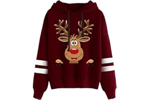 GENERISCH Weihnachts Hoodie Damen Baumwolle Lustige Weihnachtspullover Mit Kapuze Ugly Christmas Sweater Wichtel Weihnachtspulli Xmas Pullover Weihnachtsmann Kostüm