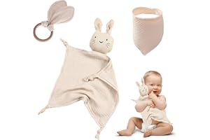 Forhome Babygeschenk zur Geburt, Neugeborenen-Geschenkset für Junge und Mädchen, Schnuffeltuch-Geschenke mit Beißring und Lätzchen, Baby-Geschenkset für Babyparty