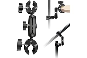WEWOGA Double Rotule Super Pince Fixation avec Bras Articulé, Robuste 360°Moto Caméra Support compatible avec Insta360 X5-X, pour Guidon Vélo, Trépied, Bureau, Pied D'éclairage, Barres Transversales, Perche