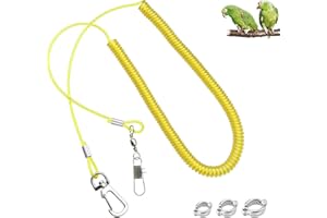 Andiker Corda Volante per Pappagallo, Catena da 5 m per piede di pappagallo per addestramento al volo, imbracatura da allenamento con cordino elastico anti-morso per uccelli storno (giallo)