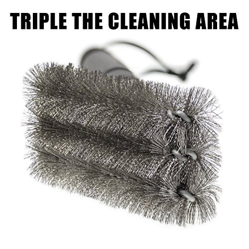 BBQ Grill-Bürste von asscom TM – 18 „- 3 Edelstahl-Bürsten in 1 und einen kleinen 100% kleine Silikonpinsel – Best Barbecue-Reiniger Werkzeuge Zubehör – Outdoor-Küche Drahtborsten Reinigung Grates Parts Set Weber Holzkohle, Charbroil, Gas, elektrischer Handgriff, Porzellan, Infrarot-Grills - 3