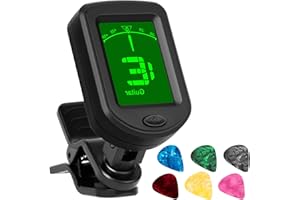 AMFUN stroik do gitary, klipsowy tuner z plektrą, chromatyczny stroik z klipsem, stroik do klipsowania, stroik do gitary, basu, skrzypiec, ukulele, chromatyczny