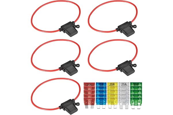 GTIWUNG 5 säkringshållare 12 AWG 12V lastbil Inline BladeFuse 25 st 10A-30A