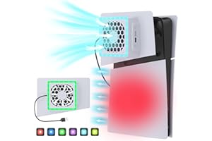 Aukuoy Cooling Fan for PS5 Slim Accessories: RGB LED Indicator Cooling Station for PS5 Slim Disc/Digital Console with USB Ports and High Performance Turbo Fan