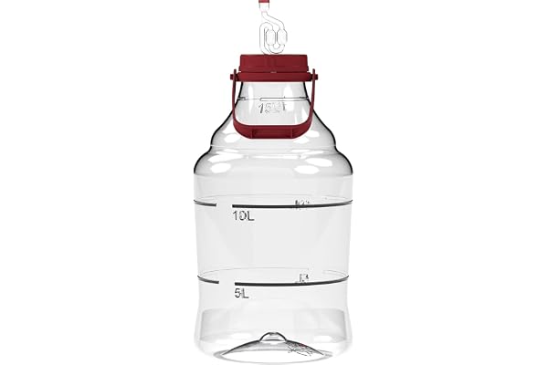 Browin 644315 Vinballong, plast, transparent, röd, 15 l - sprängsäker behållare för vinjäsning och transport - helt set