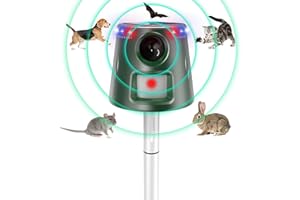 BUBBACARE Répulsif Chat Ultrason, Repulsif Pigeon Ultrason Solaire, 5 Modes Repulsif Anti Chat Exterieur, 32ft Repulsif Oiseaux Charge de Solaire USB, pour Jardin, Chats, Pigeon, Lapin, Oiseaux, Souris