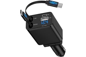 AILKIN 4 in 1 Zigarettenanzünder USB C, Einziehbares Auto Ladegerät 12V USB Adapter Kfz Schnellladegerät mit Typ C Ladekabel für iPhone 17 Pro 16 15, Samsung Galaxy S25 S24 S23 S22 A56 5G A55 A36 A26 A17 A16