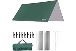 WADEO Camping Tent Tarp Shelter, 3m x 3m Hammock Tarpaulin Waterproof Ground Sheets Portable Tarpaulin Shelter with 8 Pegs and 8 Guy Lines for Camping Picnic Hiking Adventure