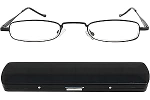 MINI BRILLE Wąskie metalowe mini okulary do czytania, rama ze stali nierdzewnej, z aluminiowym etui na okulary, pomoc w czytaniu, płaskie, damskie i męskie