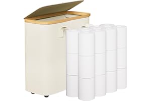‎YORBAY Yorbay 30L Toilettenpapier Aufbewahrung Korb mit Deckel, Faltbarer Klopapier Aufbewahrung für 12-16 Rollen Klopapier, Bambus Toilet Paper Organizer für Badezimmer, Enge Räume, Beige
