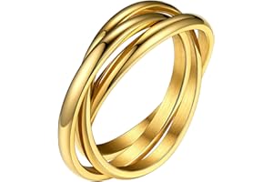 Bestyle Anillos Entrelazados Acero Inoxidable, Anillo Triple Entrelazado 9 Tamaños, Anillo Mujer Hombre de Boda, Anillos Pareja de Color Plateado, Dorado, Negro, Oro Rosa, Tricolor, Arcoíris