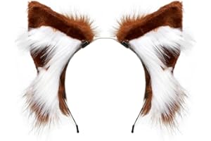 Epokus Diadema Hecha A Mano De Piel Sintética, Orejas De Zorro, Diadema de Orejas de Gato de Lobo, Artificial Diadema de Oreja de Animal, Cosplay Disfraz para Carnaval Halloween Fiesta Mujer Niñas