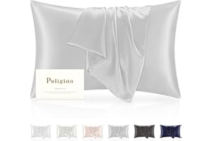 Poligino Jedwabna poszewka na poduszkę, 100% jedwabna, 50 x 70 cm, super miękka, jedwabna poszewka na poduszkę, 22 mm, odporna na alergie, dla ochrony włosów i skóry, 1 sztuka, oddychająca, srebrna