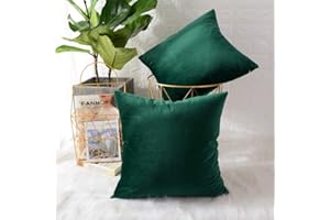 MERNETTE New Year/Christmas Decorations Velvet Soft Decorative Square Throw Pillow Cover Cushion Covers Pillowcase, Home Decor for Party/Xmas 18x18 Inch/45x45 cm, Dark Green, Set of 2
