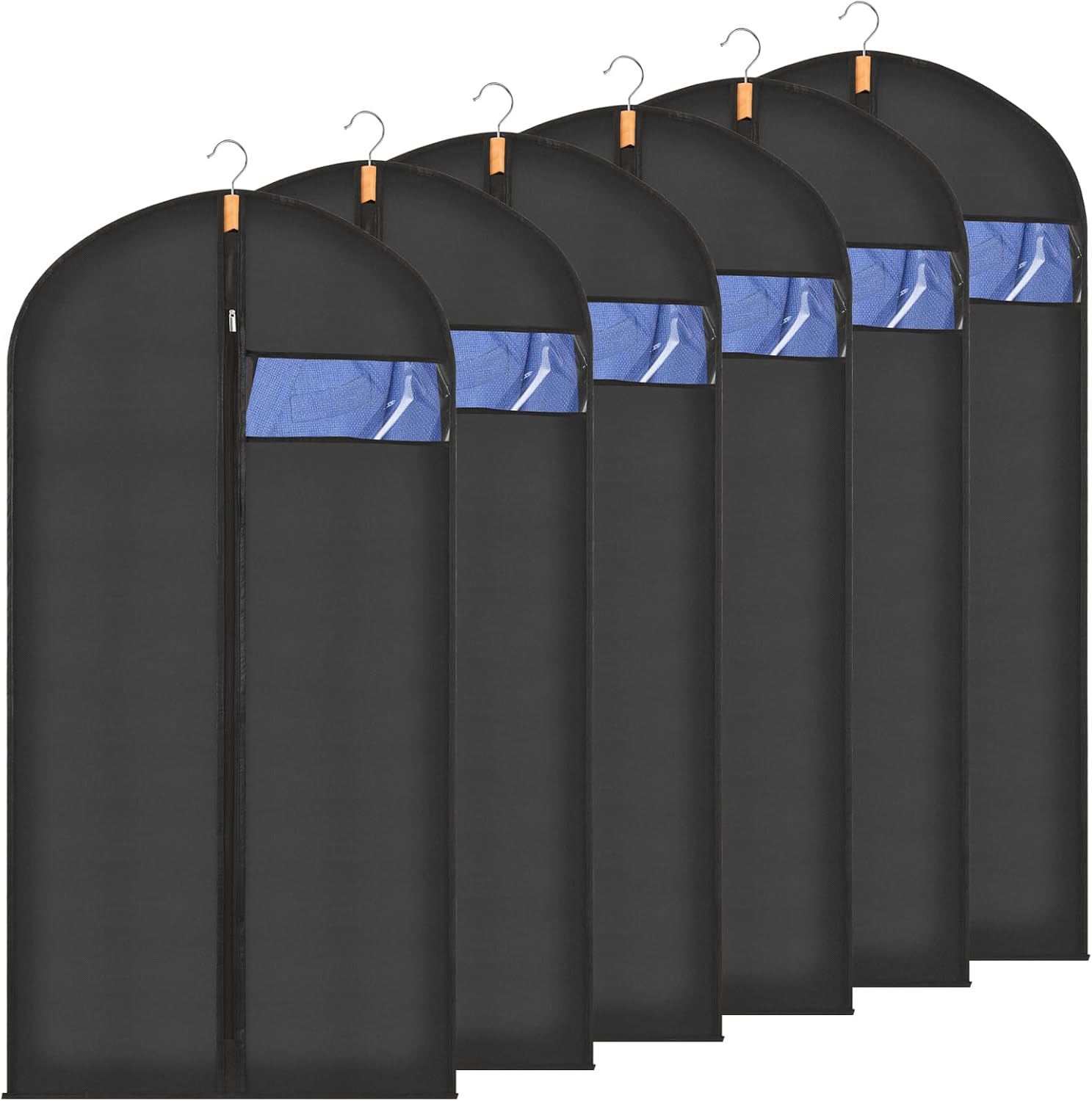 Sevenpers Fundas Ropa Armario Negro 60x140cm Juego 6, Antipolvo Antihumedad Antipolillas, Funda Larga con Cremallera, Transpirable Bolsa de Ropa para Abrigos Invernales y Vestidos Grandes