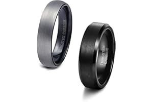 Finrezio 2 Pcs Anillos de Carburo de Tungsteno Negro para Hombres 6Mm Anillo de Pulgar Compromiso de Boda Anillo de Banda Biselada Tamaño 8-12