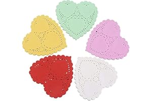 JOFONY 200 Stücke Herzförmige Papierdeckchen, Farbige Spitzenpapier Tortenspitze für Kuchen, Tassenuntersetzer und Geschirrdekoration 10CM