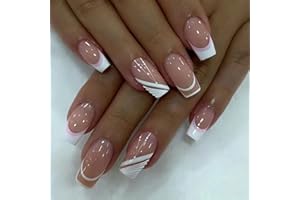 TMUT 24pcs French False Nails White Tip Stick on Nails Nude Press on Nails Removable Glue-on Nails Fake Nails Nail Art Accessories