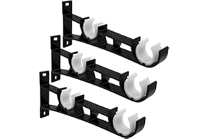 GUDUI 3 Pack Double Curtain Pole Brackets Black Double Curtain Rod Bracket Heavy Duty Curtain Rod Hooks Holde for 1 Inch Diameter Rod, Black