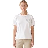 Kadın &Ccedil;i&ccedil;ekli Kalp Baskılı T-Shirt, Minimalist Desenli Pamuklu Kısa Kollu Tiş&ouml;rt, 10+ Renk Se&ccedil;eneği