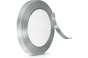 Bealif Silver Satin Ribbon, 22m Silver Grey Ribbon 6mm Fabric Polyester Ribbon for Hair Bows, Sewing Project, Gift Wrapping, Crafting, Bridal Bouquet, Wedding Baby Shower Decoration, 0.6cm