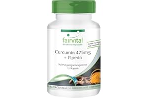 Fairvital | Extrait de Curcuma + Pipérine - Curcumine avec du poivre noir - Hautement dosé - VEGAN - 120 gélules