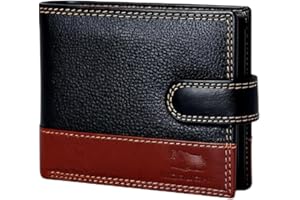MORUCHA RFID Blocking Genuine Leather Wallet for Men – Slim Bifold Bull Leather Wallet with Coin Pocket, ID Window, 8 Card Slots – Premium Black/Brown Luxury Gift Box (Model #M75)