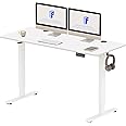 FLEXISPOT 140 x 60 cm Electric Standing Desk, Sit Stand Table Height Adjustable Desk with Backpack Hook and Memory Smart Pannel, Home Office, White