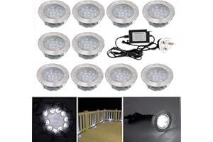 CHNXU 60mm Large Led Decking Lights Outdoor Low Voltage 12v IP67 1.5W Waterproof Deck Lighting Kits Pack of 10 (Cool White)
