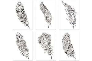 HZAOPZE Plantillas para Pintar-6 pcs Pluma Mandala Plantillas Dibujos Reutilizable Mandala Feather Painting Template para La Pared Textil Tarjeta Postal El Diseño La BolsaEmbalaje De Regalo