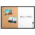 DOEWORKS 60 x 40cm Magnetic Whiteboard & Cork Board Combo Board, Wall Mounted Hanging Notice Board, Dry Erase and Bulletin Combination Board with Black Wood Frame