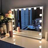 FENCHILIN Makeup Mirror with Light with 15 LED Bulbs 58 x 46 cm | Vanity Mirror with USB-C Port 3 Lighting Modes, 10x Magnifi