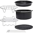 AROAEM Air Fryer Accessories for Cosori Ninja and Philips, Set of 5/9, Fit all 3.7QT - 5.3QT - 5.8QT,Non-stick Barrel/Pan + Metal Holder + Multi-Purpose Rack with Skewers and Silicone Mat (SET OF 5)