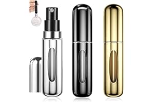 ETISEN, 3 Pezzi 5ml Atomizzatore di Profumo, Ricaricabile Spruzzino Profumo, Mini bottiglia spray portatile, Spruzzatore per bottiglie di profumo con finestra, Buono per viaggi (nero, argento, oro)