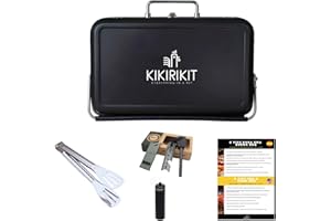 KIKIRIKIT EVERYTHING IN A KIT KIKIRIKIT - Barbacoa carbón - Barbacoa portátil carbón- Barbacoa Plegable - Kit Barbacoa - Accesorios Camper- Regalo Original - Regalos para Padres (Negro, Super Kit)