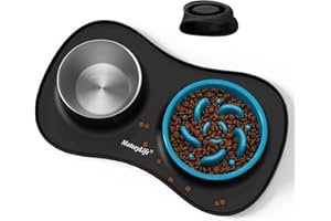 MateeyLife Set de Gamelle Chien 3 en 1, Gamelle Anti Glouton et Eau en Acier Inoxydable avec Tapis Anti-Dérapant en Silicone, Bols pour Chats et Chiots pour Races Petites, Moyennes et Grandes