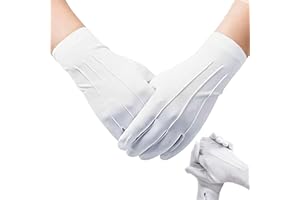 ZAOHUI 2 Pairs White Gloves Fancy Dress, Stitched Snap Closure, Breathable Soft Reusable for Catering, Formal Events, Tuxedos, Jewelry Inspections
